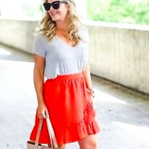 J.Crew Orange Linen Faux Half Wrap Ruffle A-line Skirt Size 4 EUC - Picture 2 of 12
